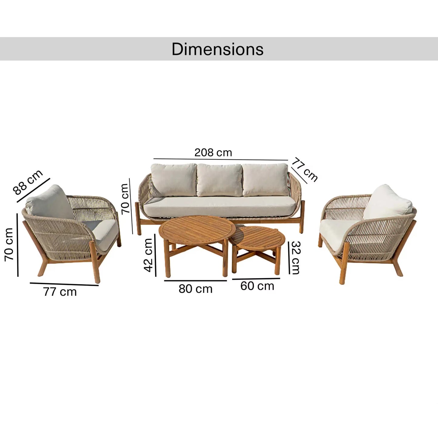 Outdoor sofa set 3+1+1+ coffee table - beige